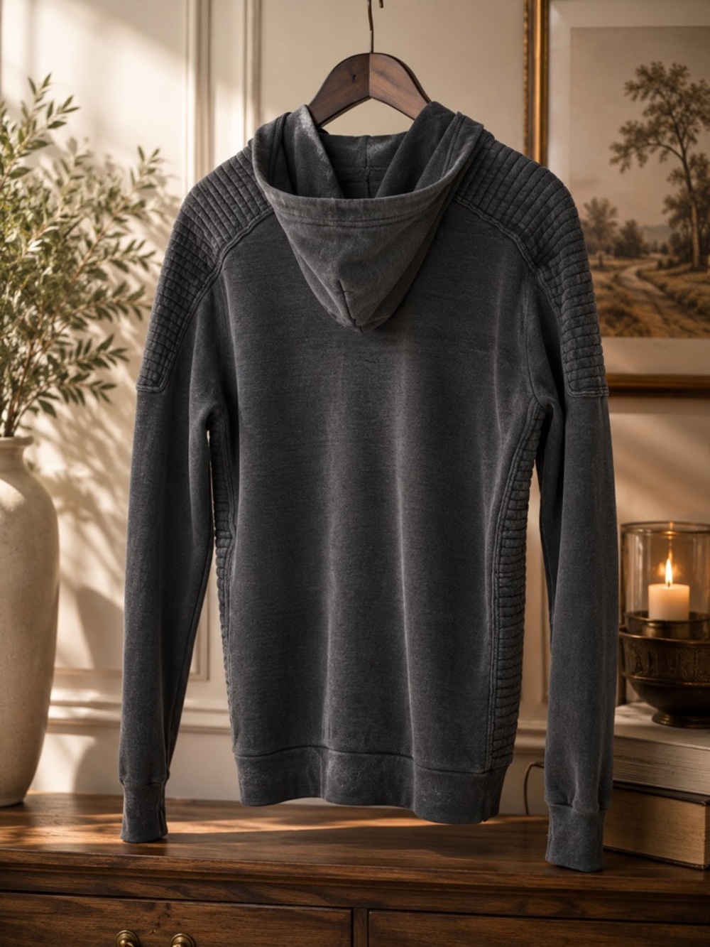 Aviator Nation Charcoal Moto Ribbed Zip Hoodie - Picture 3 of 7